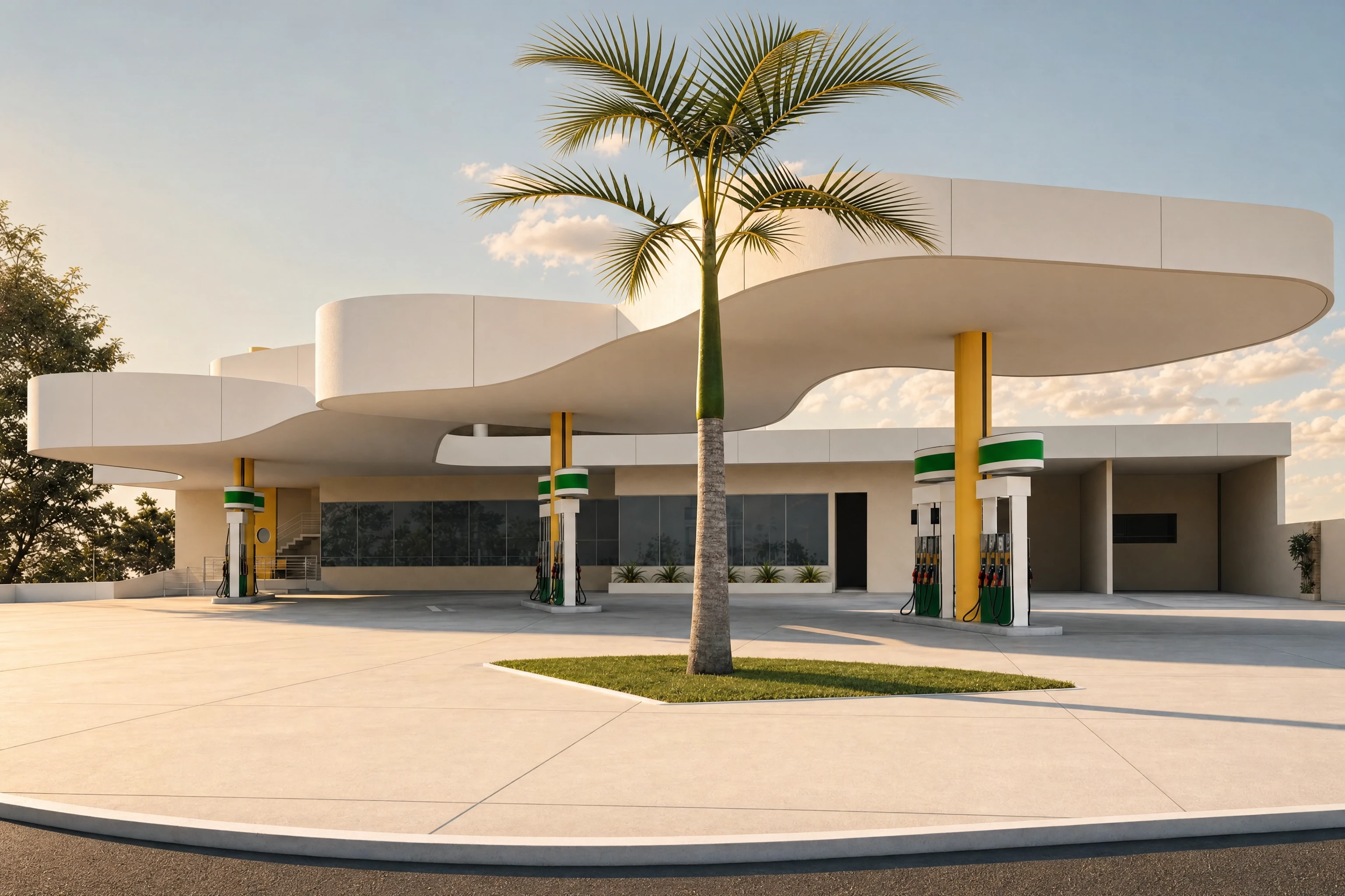 Projeto de Posto de Combustível Totalmente Contemporâneo